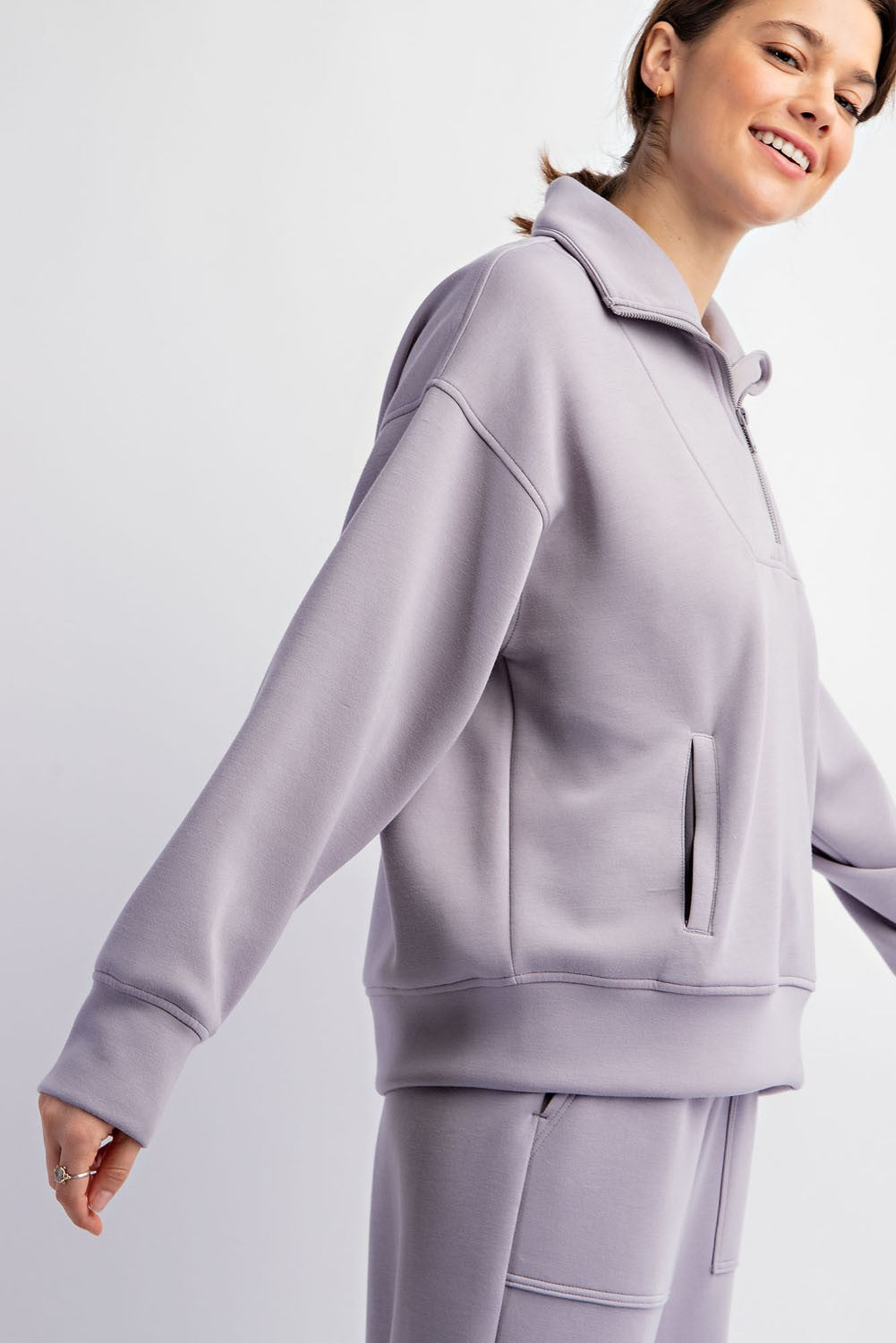 Rae Mode Quarter Zip Funnel Neck Pullover