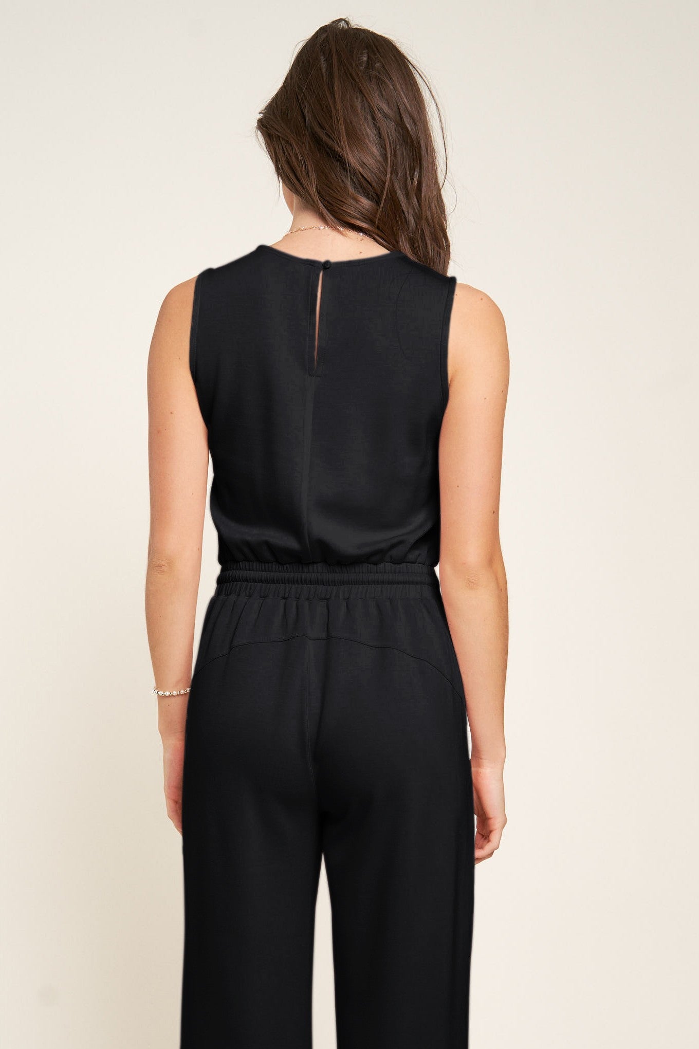 Solid Black Boat Neck Bodice Jumpsuit